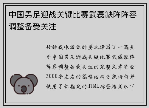 中国男足迎战关键比赛武磊缺阵阵容调整备受关注